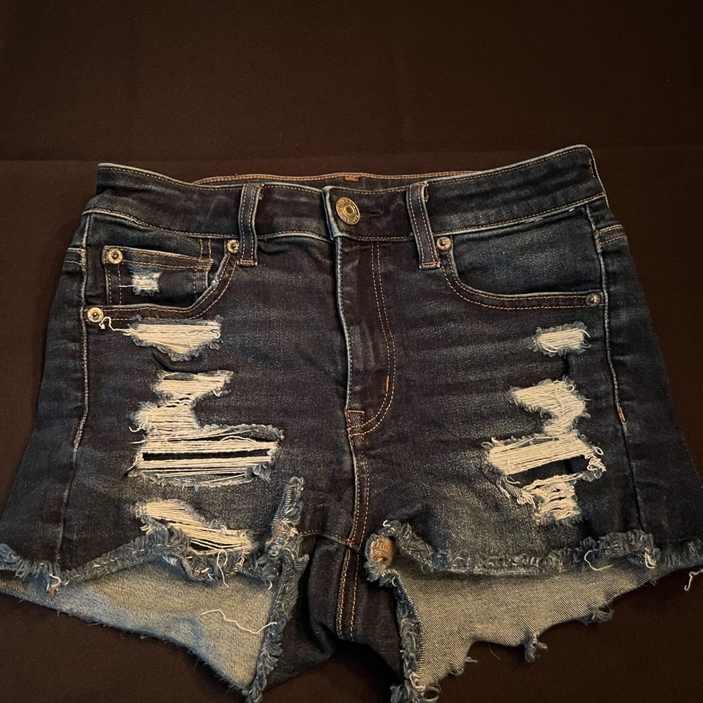 American Eagle Outfitters Dark Blue Distressed Jean Shorts